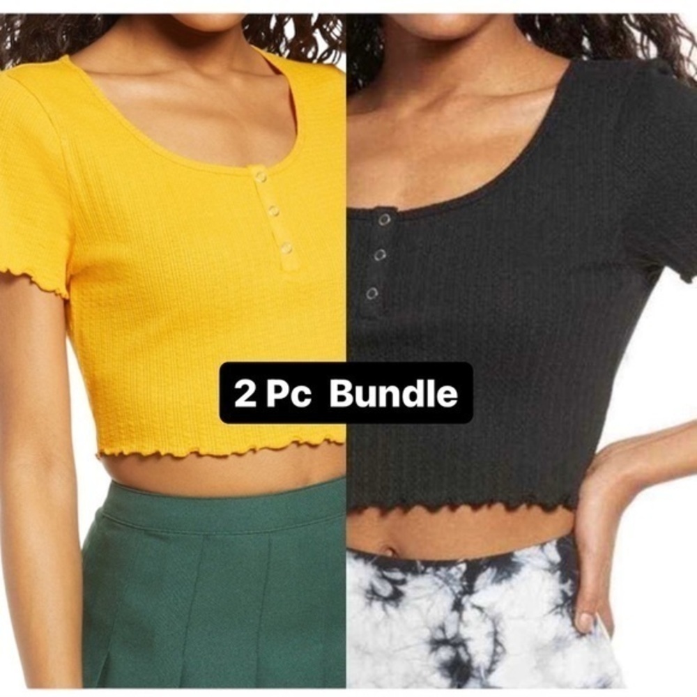 2 Pc BP Pointelle Rib Crop Top Henley
